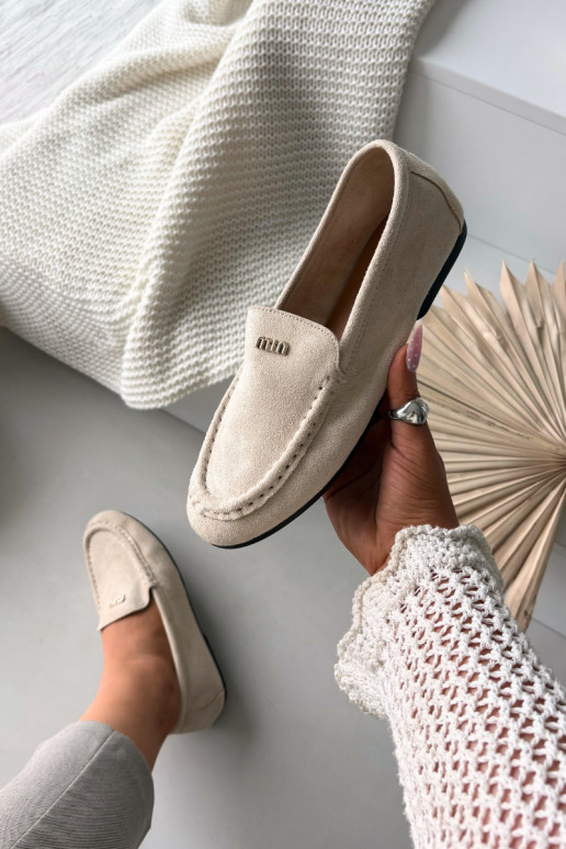 Beige Damen-Mokassins mit goldenen Details Sarivelle
