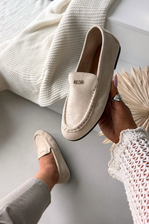 Beige Damen-Mokassins mit goldenen Details Sarivelle