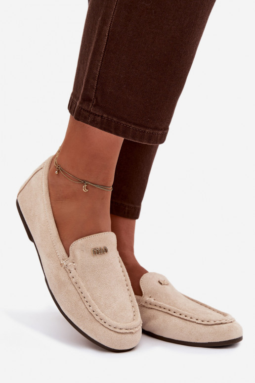 Beige Damen-Mokassins mit goldenen Details Sarivelle