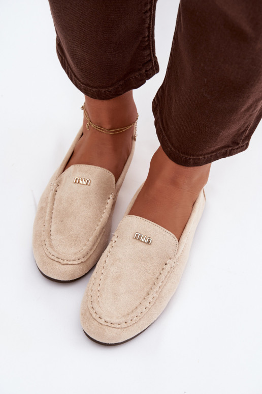 Beige Damen-Mokassins mit goldenen Details Sarivelle