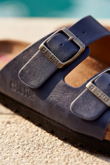 Lichte heren slippers met gespen van eco-leer Big Star NN174530 donkerblauwe kleur 2