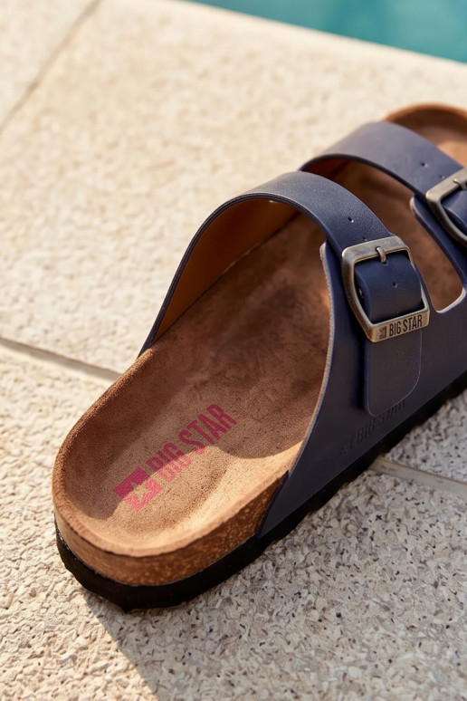 Lichte heren slippers met gespen van eco-leer Big Star NN174530 donkerblauwe kleur