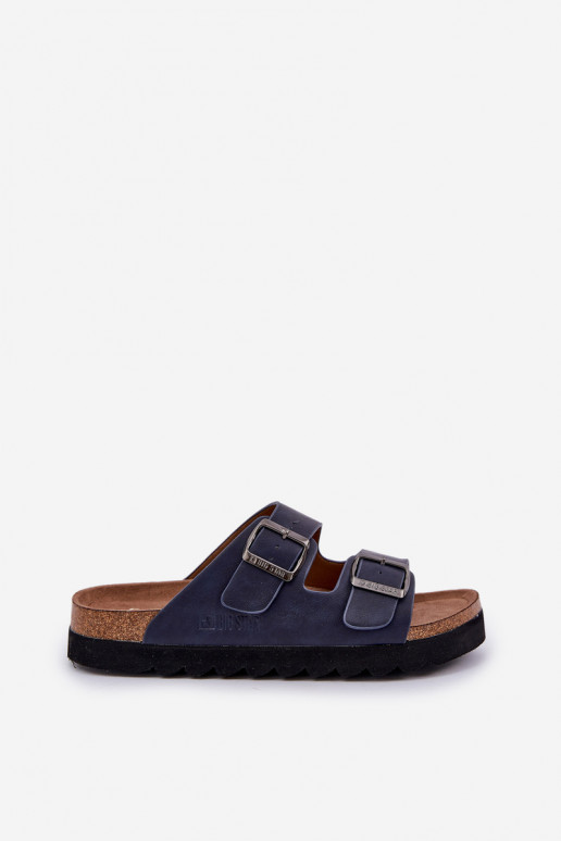 Lichte heren slippers met gespen van eco-leer Big Star NN174530 donkerblauwe kleur