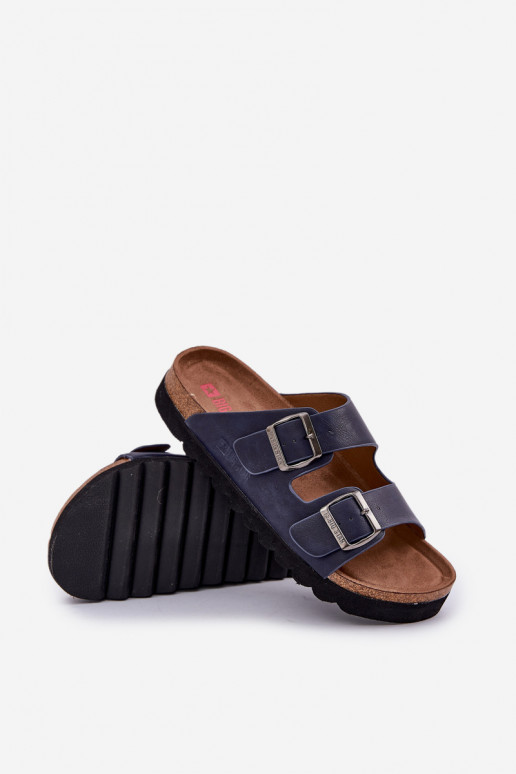 Pantoufles légères pour hommes avec boucles en simili cuir Big Star NN174530 couleur bleu marine