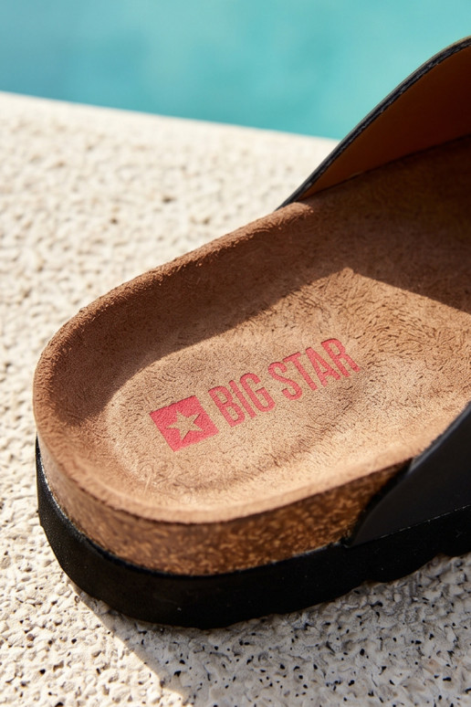 Lichte heren slippers met gespen van eco-leer Big Star NN174531 zwarte kleur