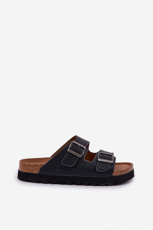 Lichte heren slippers met gespen van eco-leer Big Star NN174531 zwarte kleur