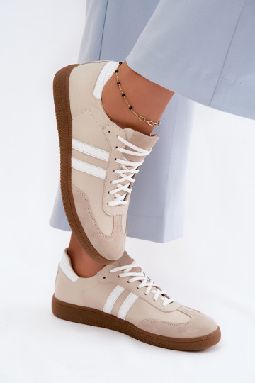 Baskets basses en cuir pour femmes Zazoo N1068 couleur sable