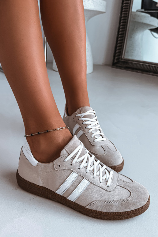 Zazoo N1068 Leder-Sneaker für Damen in Sandfarbe