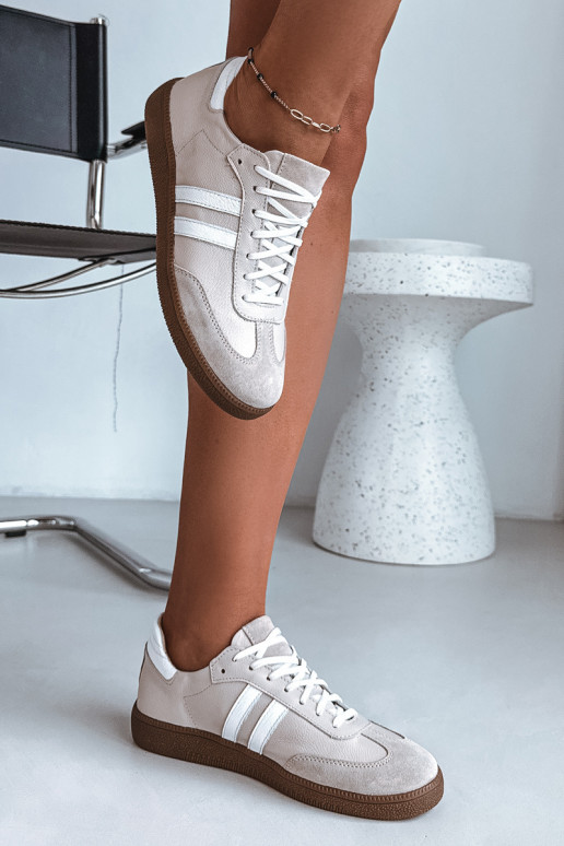 Zazoo N1068 leren lage sneakers voor dames in zandkleur