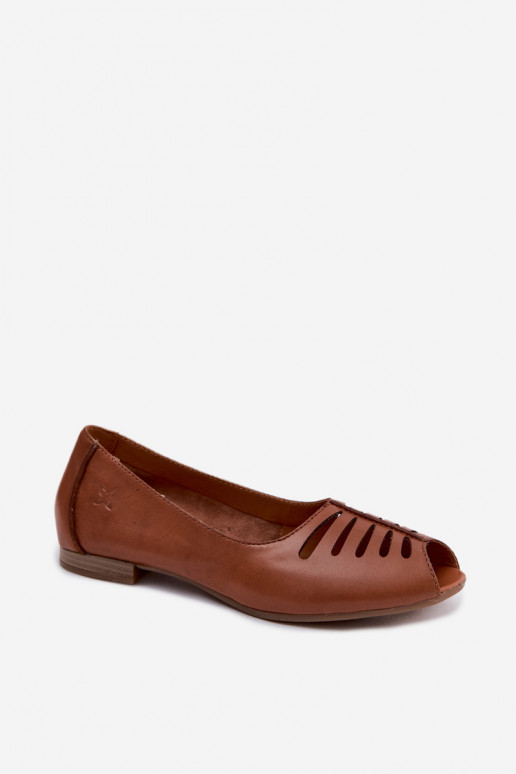 Bruine geperforeerde ballerina's van natuurlijk leer Tai turiciejka P7541-29