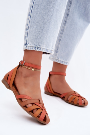 Sandales femme orange brun avec talons larges et brides Tai turiciejka P7539-18 2