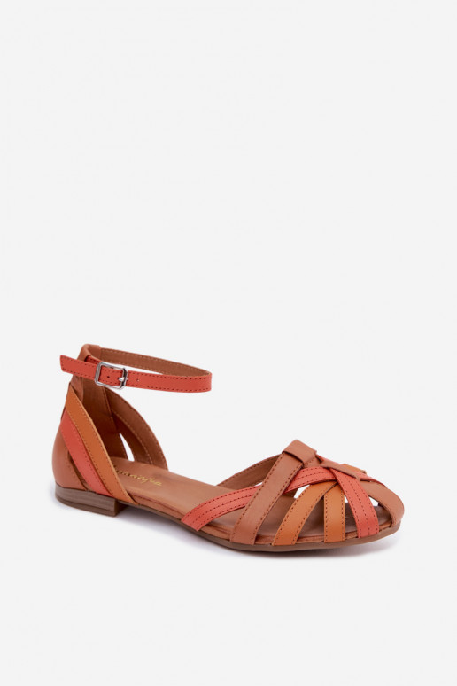 Oranje bruine dames sandalen met brede hakken en bandjes Tai turiciejka P7539-18