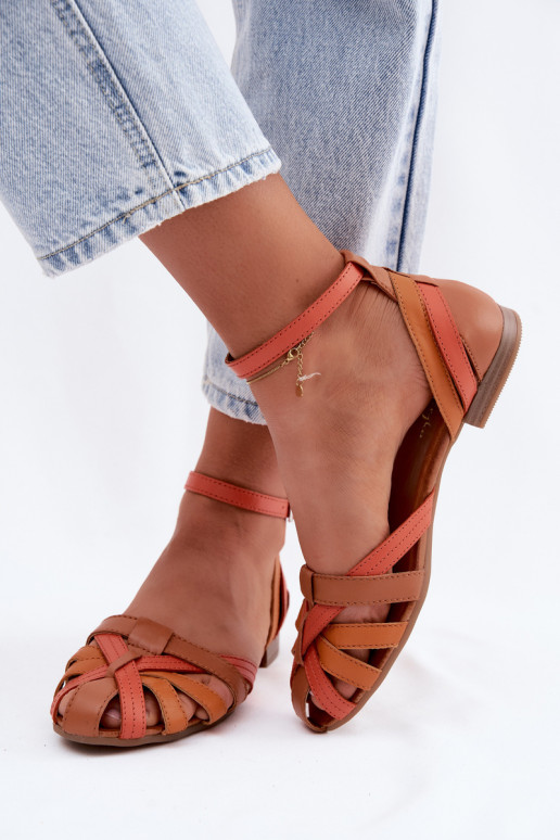 Orange-braune Damensandalen mit breiten Absätzen und Riemen Tai turiciejka P7539-18