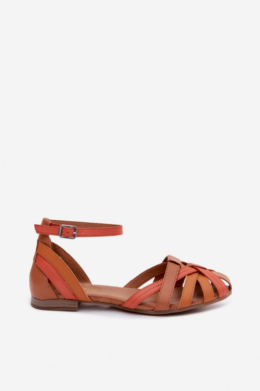 Oranje bruine dames sandalen met brede hakken en bandjes Tai turiciejka P7539-18
