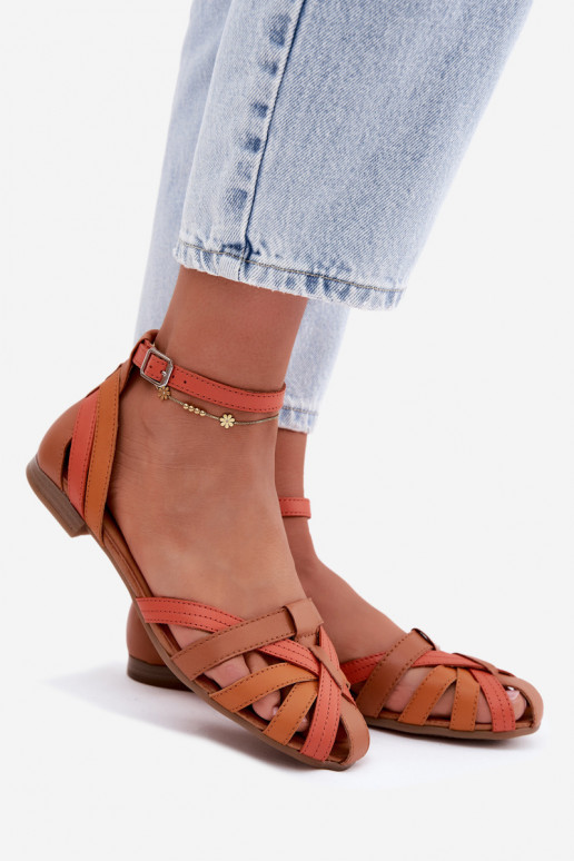 Orange-braune Damensandalen mit breiten Absätzen und Riemen Tai turiciejka P7539-18