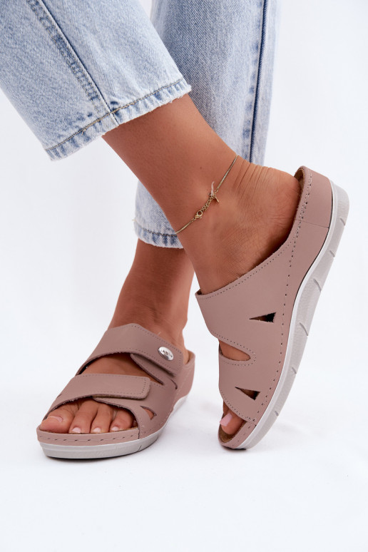 Pantoufles en cuir pour femmes roses avec fermetures adhésives Inblu OE0001GU