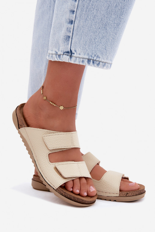 Pantoufles en cuir pour femmes ivoire Inblu AA0005GU
