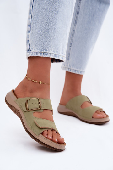 Groene dames slippers met gespen en plakkende sluitingen INBLU LL000006