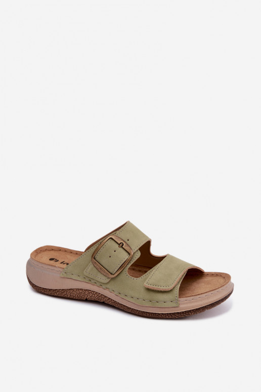 Groene dames slippers met gespen en plakkende sluitingen INBLU LL000006