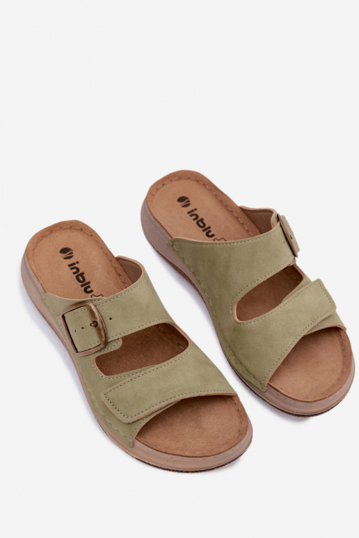 Groene dames slippers met gespen en plakkende sluitingen INBLU LL000006