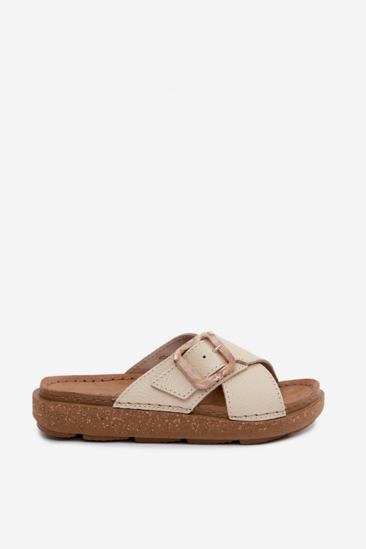 Sandfarbene Damenschuhe aus Leder mit Schnallen Inblu ED0003IU