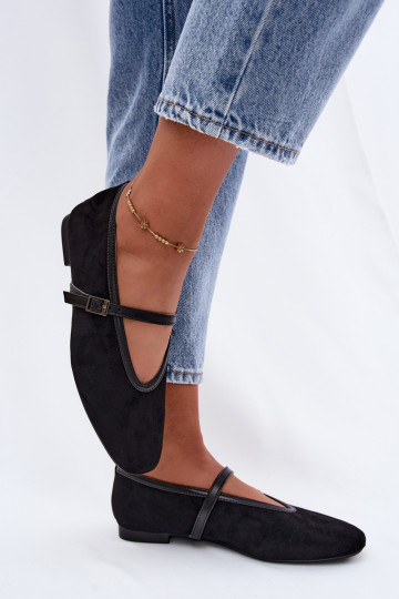 Zwarte ballerina's met bandjes van faux suede Felora