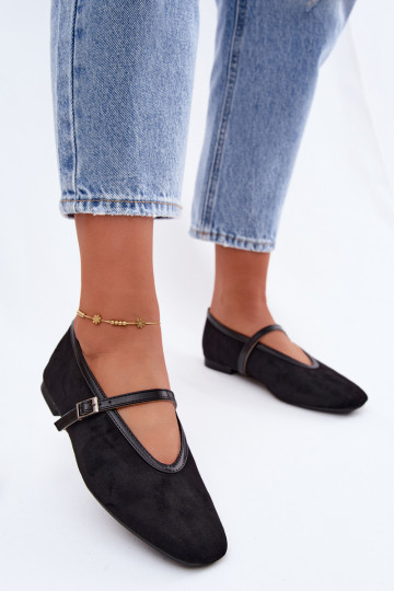 Schwarze Ballerinas mit Riemen aus Kunstveloursleder Felora 2