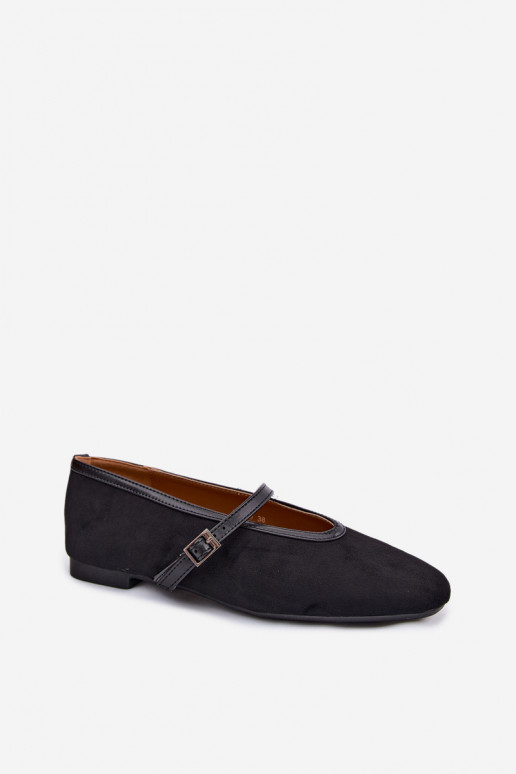 Schwarze Ballerinas mit Riemen aus Kunstveloursleder Felora