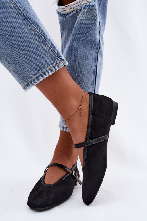 Zwarte ballerina's met bandjes van faux suede Felora