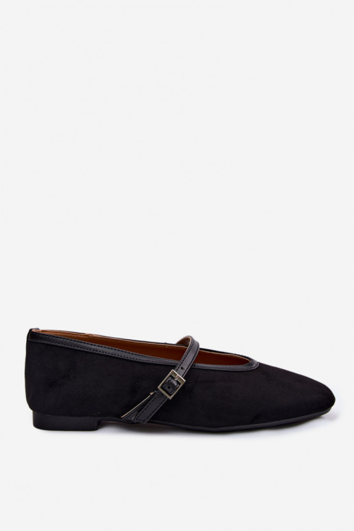 Schwarze Ballerinas mit Riemen aus Kunstveloursleder Felora