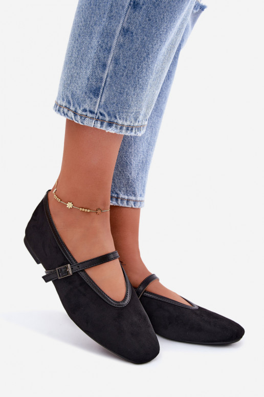 Zwarte ballerina's met bandjes van faux suede Felora