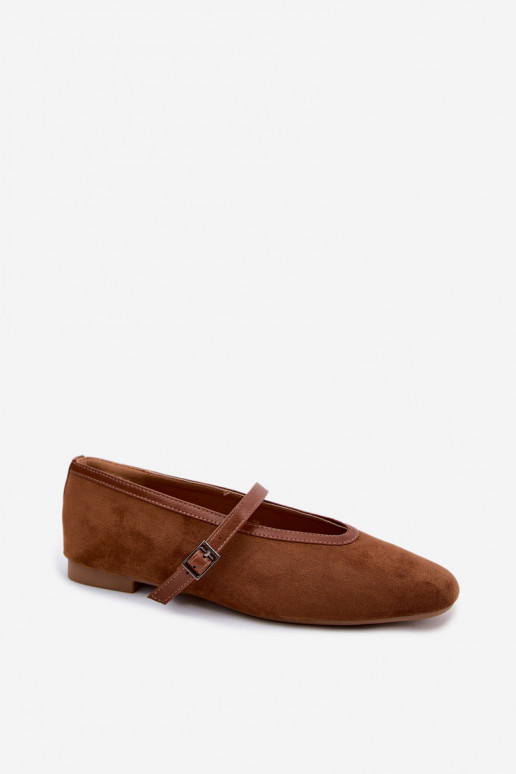 Bruine ballerina's met bandjes van faux suede Felora