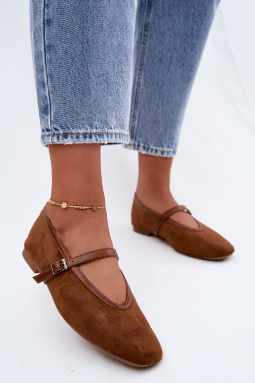 Bruine ballerina's met bandjes van faux suede Felora