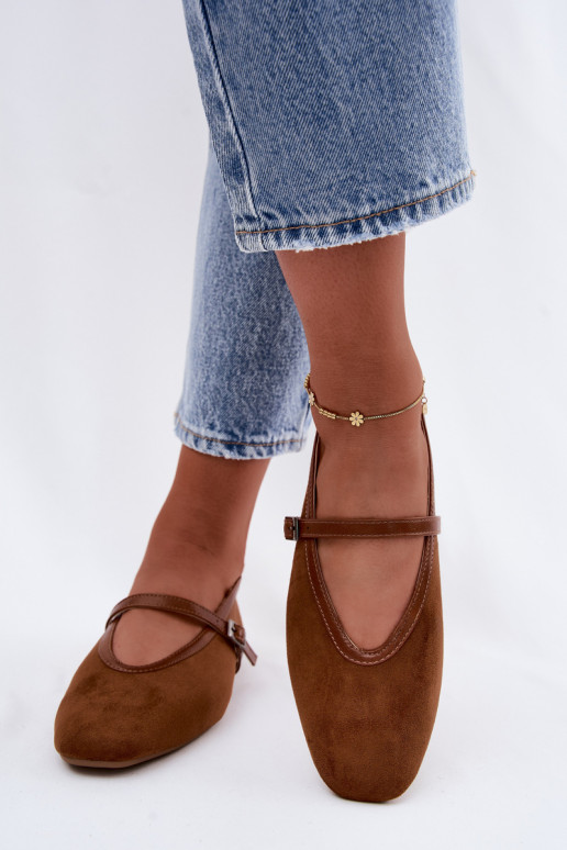 Bruine ballerina's met bandjes van faux suede Felora