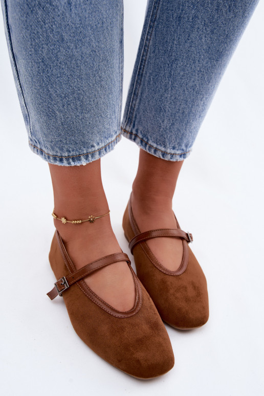 Bruine ballerina's met bandjes van faux suede Felora