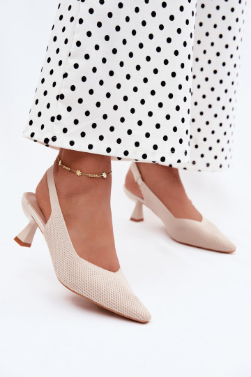 Sandfarbene High Heels Sandalen Typu Klepsydra Purea