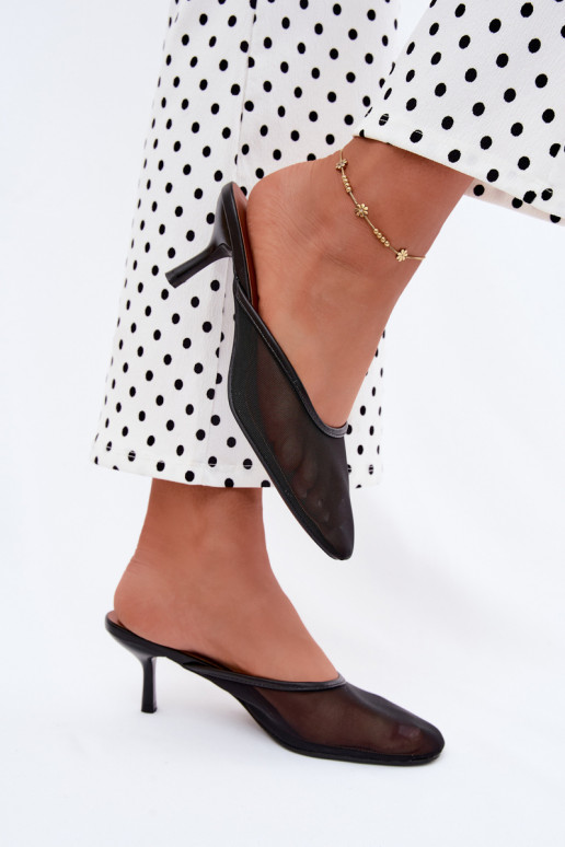 Zwarte mesh slippers met dunne hakken Calmio