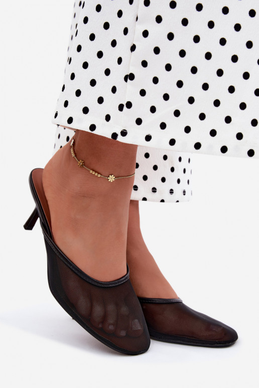 Zwarte mesh slippers met dunne hakken Calmio