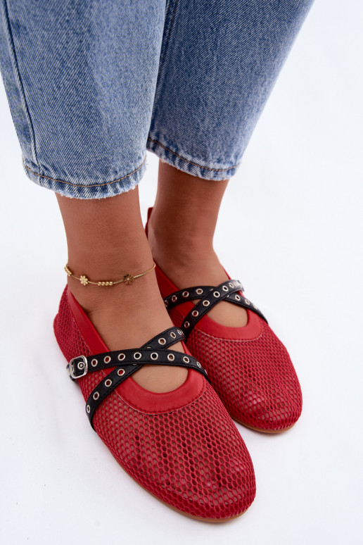 Rote Netz-Ballerinas mit Riemen Salliroe