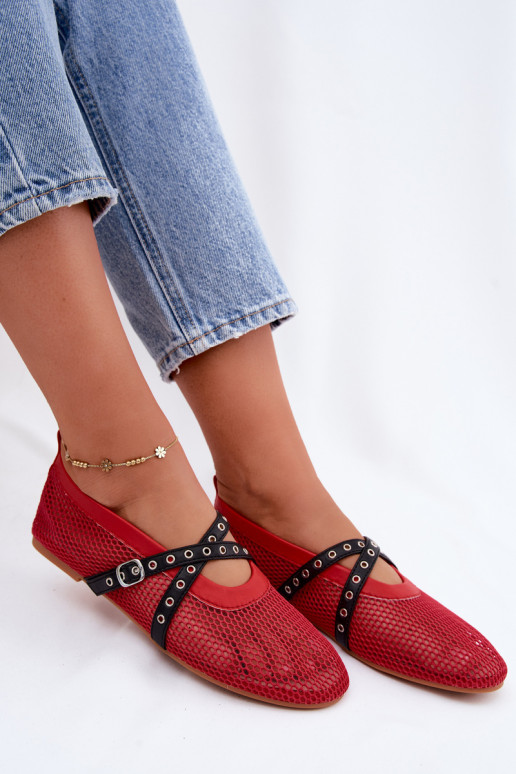 Rode mesh ballerina's met bandjes Salliroe