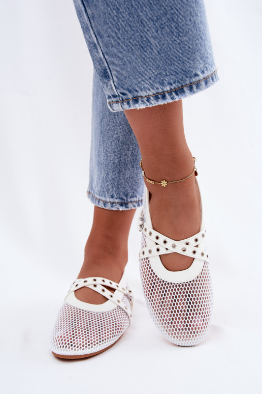 Mesh ballerina's met bandjes in wit Salliroe