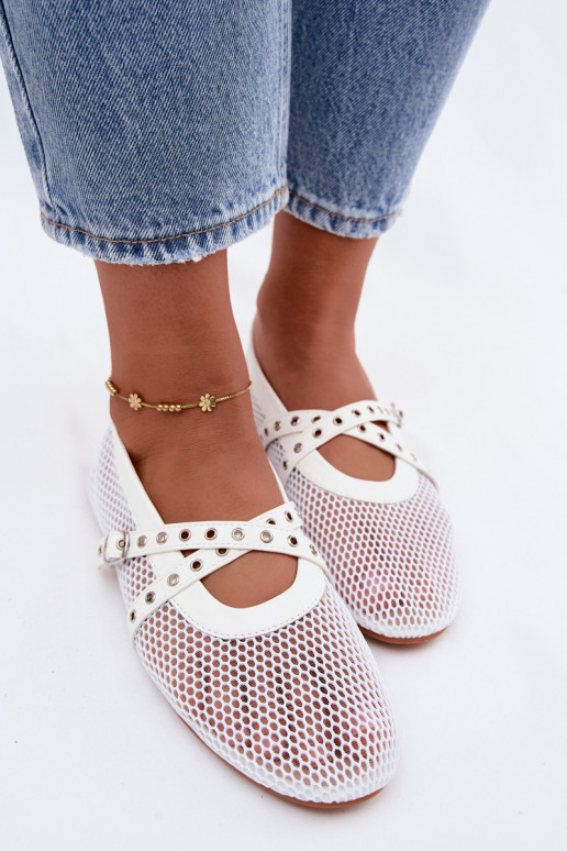 Mesh ballerina's met bandjes in wit Salliroe