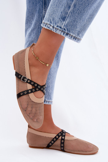 Mesh ballerina's met bandjes in zand Salliroe