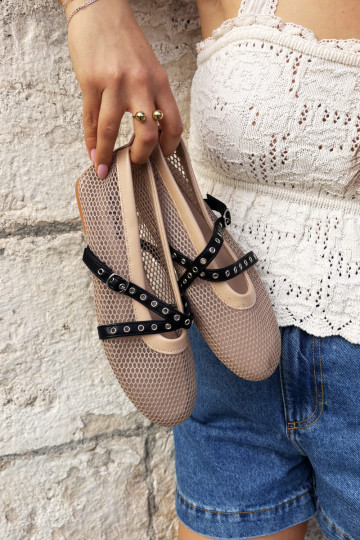 Ballerines en mesh avec brides en couleur sable Salliroe 2