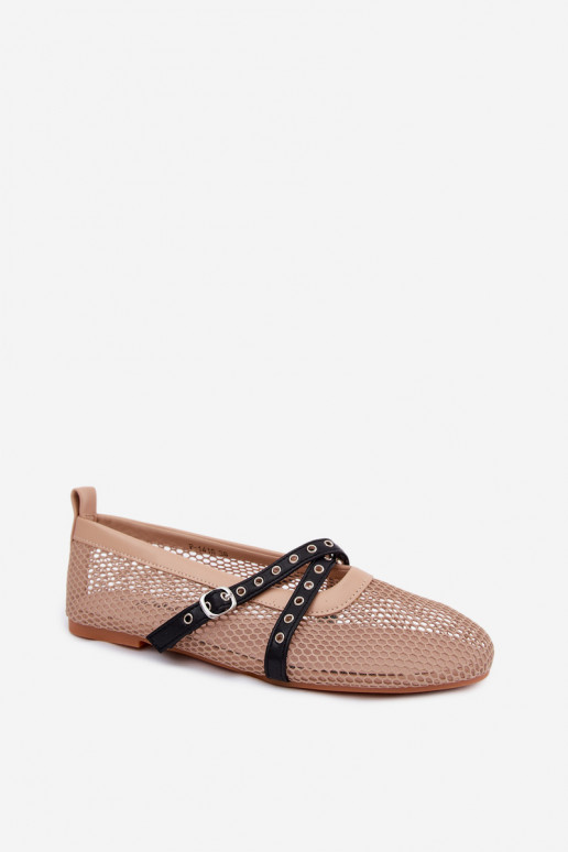 Mesh ballerina's met bandjes in zand Salliroe
