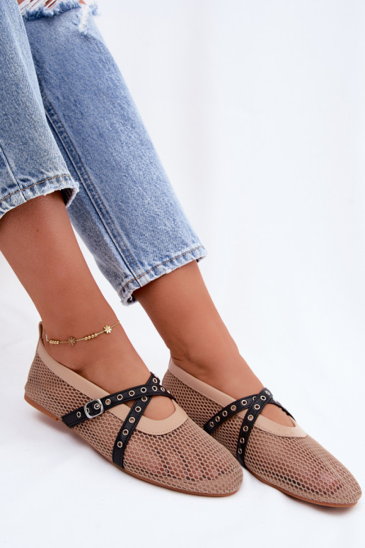 Netz-Ballerinas mit Riemen in Sand Salliroe