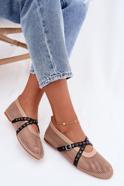Mesh ballerina's met bandjes in zand Salliroe