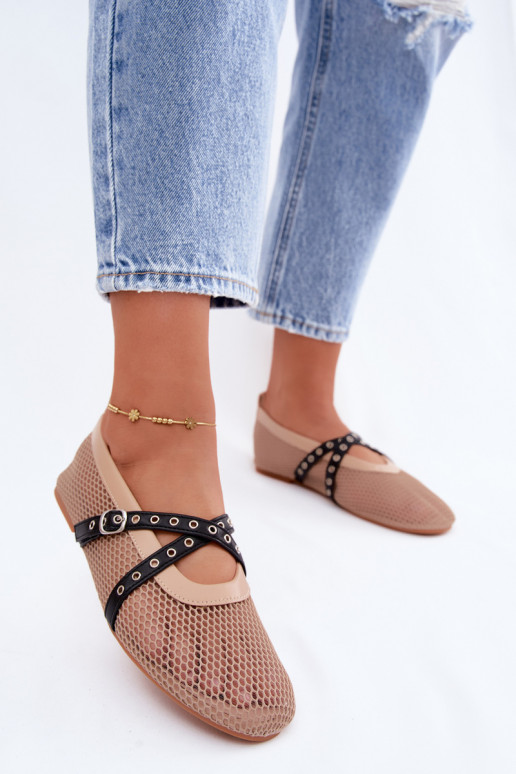 Ballerines en mesh avec brides en couleur sable Salliroe