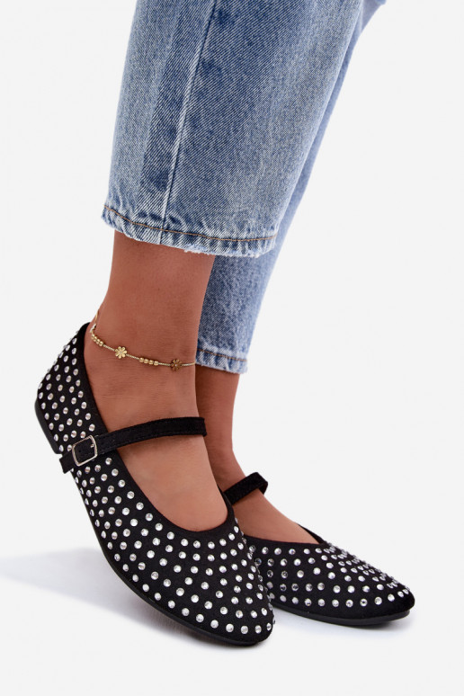 Zwarte versierde ballerina's met bandjes Nerolia
