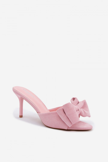 Chaussons roses pour femmes à talons fins et nœuds en daim synthétique Tai turignolia 2